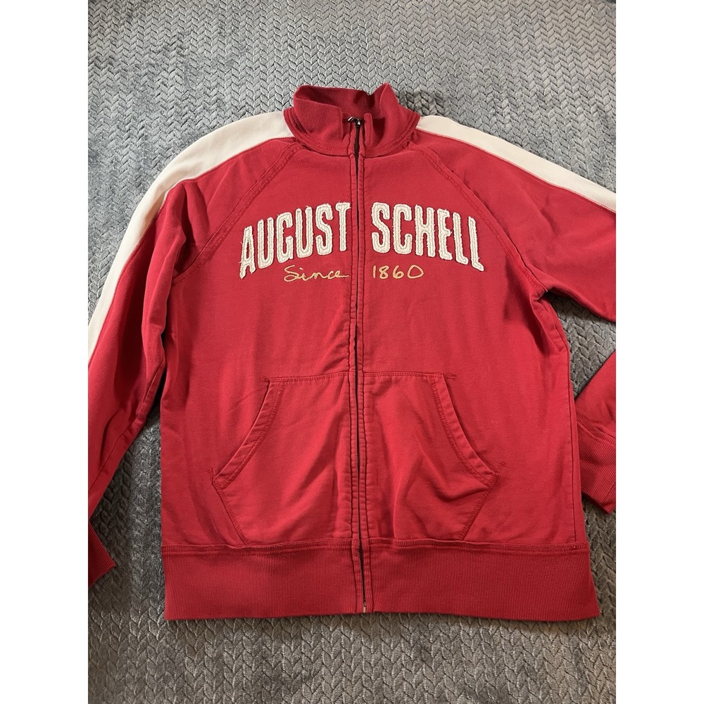August Schell Brewery Track Jacket Men's L Full Zip New Ulm MN Spellout‎ Beer
